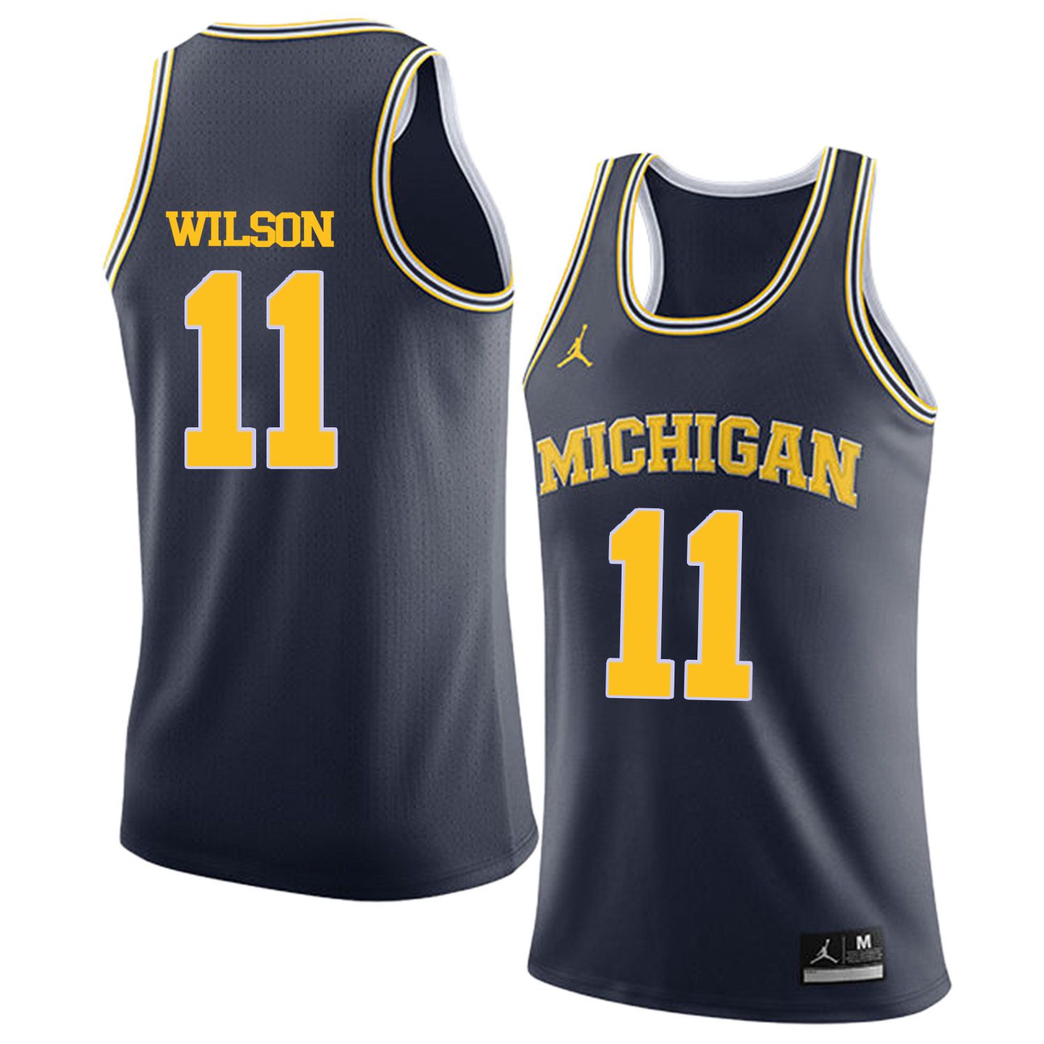 Men Jordan University of Michigan Basketball Navy 11 Wilson Customized NCAA Jerseys